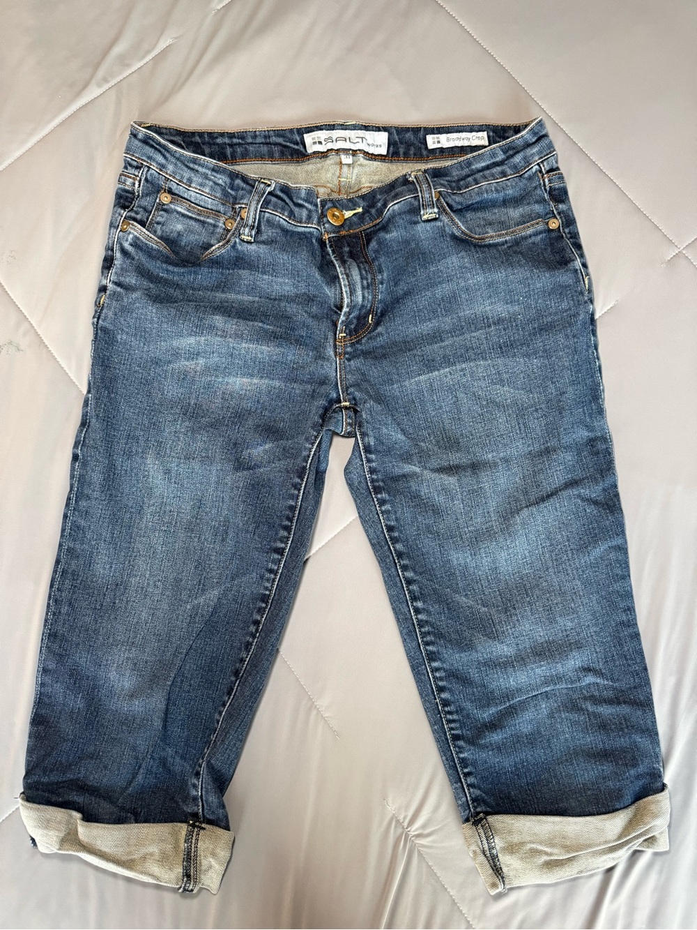 Salt Works Women's Mid Blue Rolled-Cuff Capri Jeans Broadway Crop Mid Rise